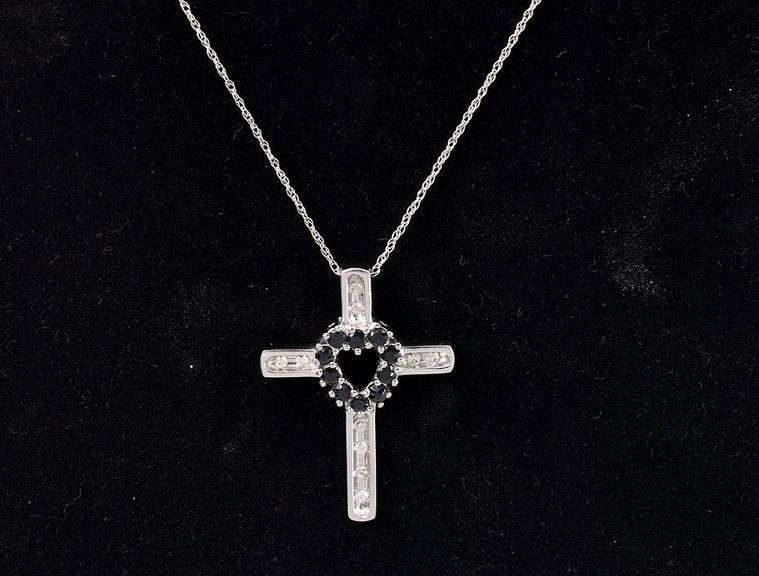 Heavenly Cross Pendant Necklace In 14K White Gold