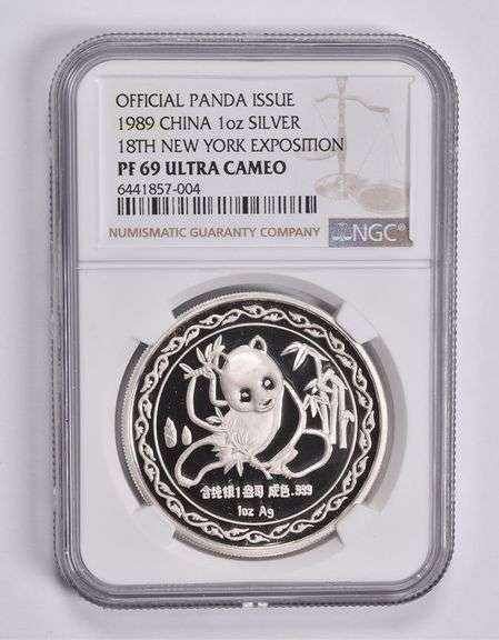PF69UCAM 1989 China 1oz Silver 18th NY Exposition Official Panada NGC