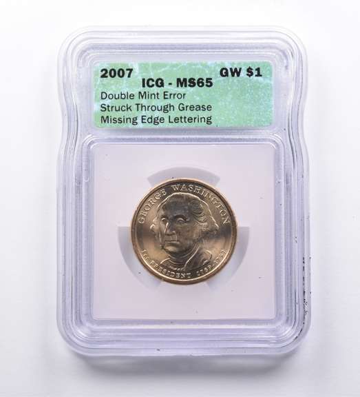 DBL Error MS65 2007 George Washington Dollar Miss Edge Lettering ICG