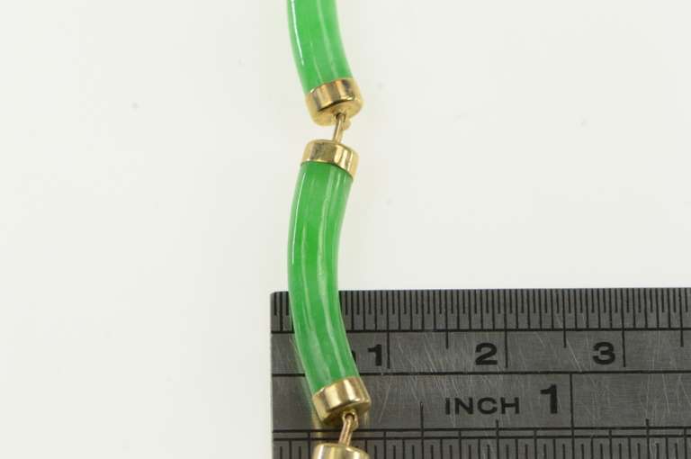 14K Yellow Gold Carved Jade Curved Stone Link Vintage Bracelet