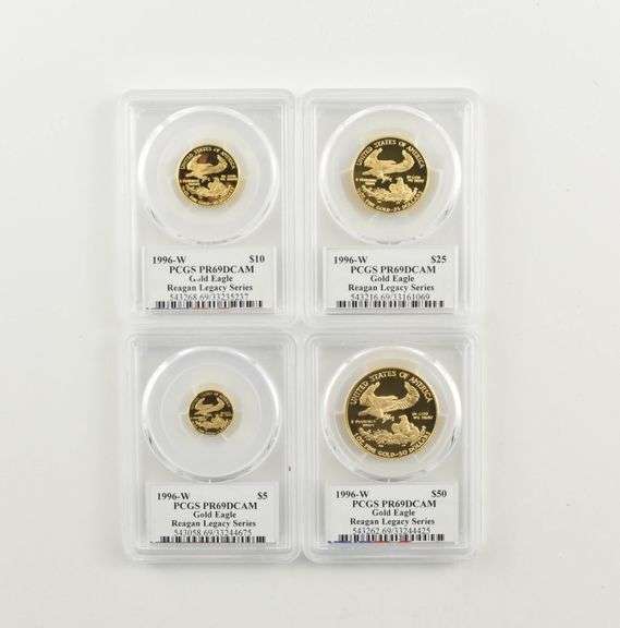 (4) PR69 DCAM 1996-W $5-$50 American Gold Eagle Set Signed Reagan PCGS