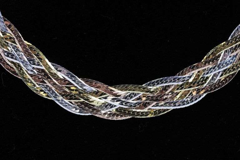 Sterling Silver Tri Colored Braided Herringbone Necklace 10mm 925 Italy Chain 16"