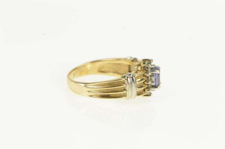 14K Yellow Gold Oval Tanzanite Diamond Halo Engagement Ring
