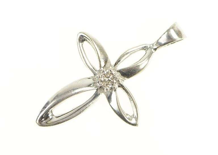 10K White Gold Diamond Inset Curvy Cross Christian Faith Pendant
