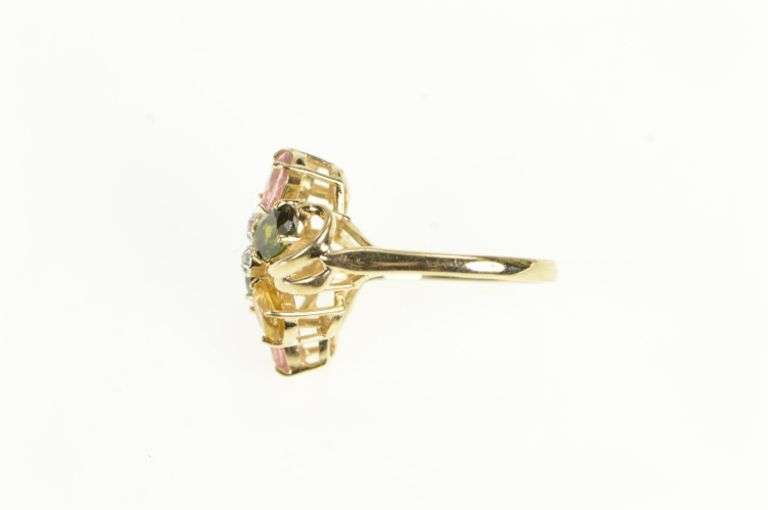 14K Yellow Gold Citrine Diamond Pink Topaz Tsavorite Cluster Ring