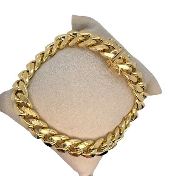 14K YELLOW  ITALIAN SEMI SOLID GOLD MIAMI CUBAN LINK CHAIN BRACELET