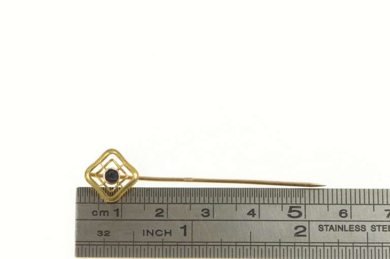 10K Yellow Gold Art Deco Ornate Sapphire Square Filigree Pin/Brooch