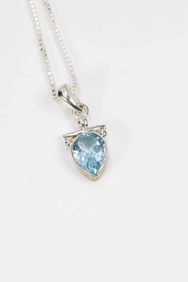 Sterling Silver Natural Blue Topaz Gemstone Pendant