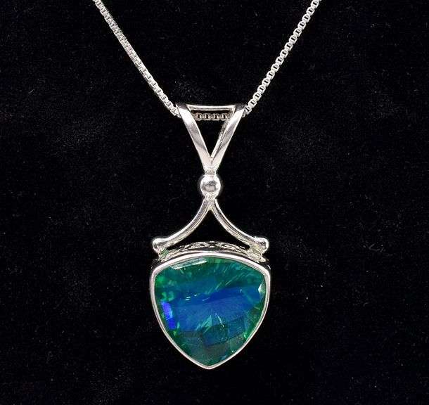 Iridescent Gem Pendant Necklace In Sterling Silver