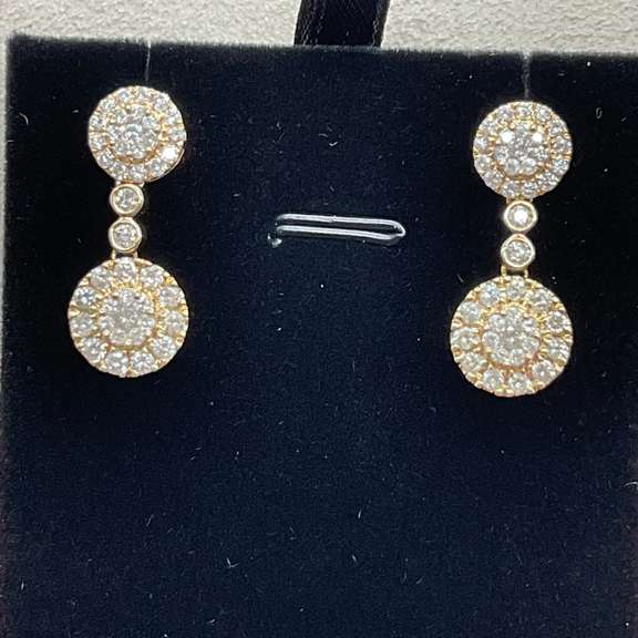 CERTIFIED 14K GOLD AND DIAMOND CLUSTER DROP EARRINGS
