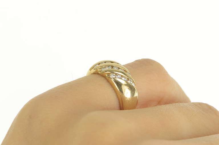 14K Yellow Gold 0.38 Ctw Diamond Striped Domed Statement Ring
