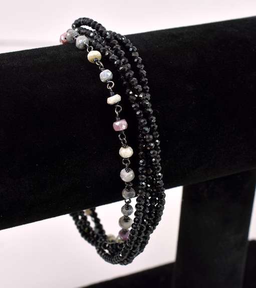 Black And Colorful Beaded Bracelet In Sterling Silver