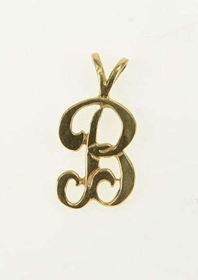 14K Yellow Gold B R Monogram Cursive Initial Vintage Charm/Pendant
