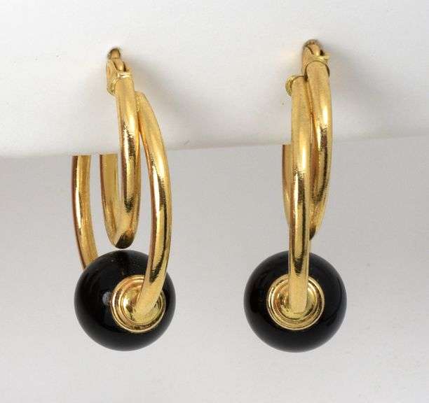 Pretty 14k and Onyx Double Hoop Earrings