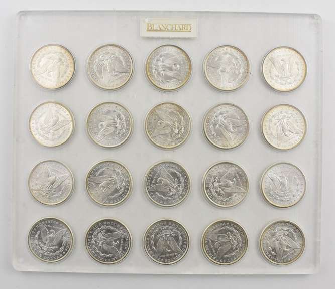 Lot (20) 1886-P Morgan Silver Dollars Encased BU Roll Blanchard