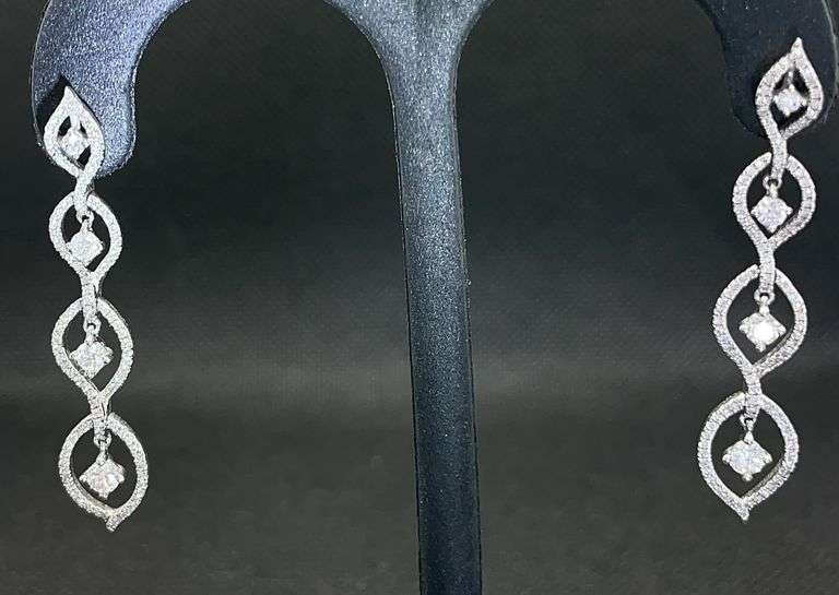 1.28 CARATS T.W. GRADUATED INFINITY-SHAPED FLOATING HALO ROUND DIAMOND DROP EARRINGS 1.28 CARATS T.W. IN 14K WHITE GOLD