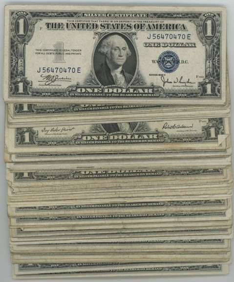 Large lot of 83 Series of 1935 $1 Silver Certificate notes