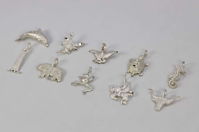 .925 Sterling Silver Frosted Finish Charm Set Lot of 10 Charms/Pendants