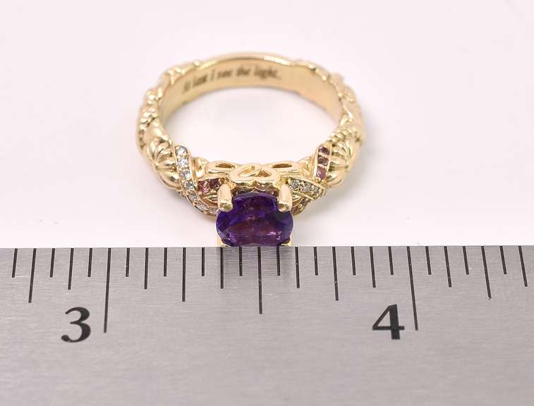 Amazing Purple Amethyst Ring In 14K Yellow Gold