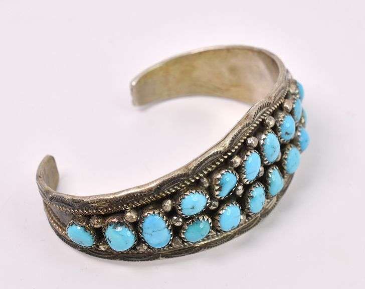 Blue Turquoise Cuff Bracelet In Sterling Silver