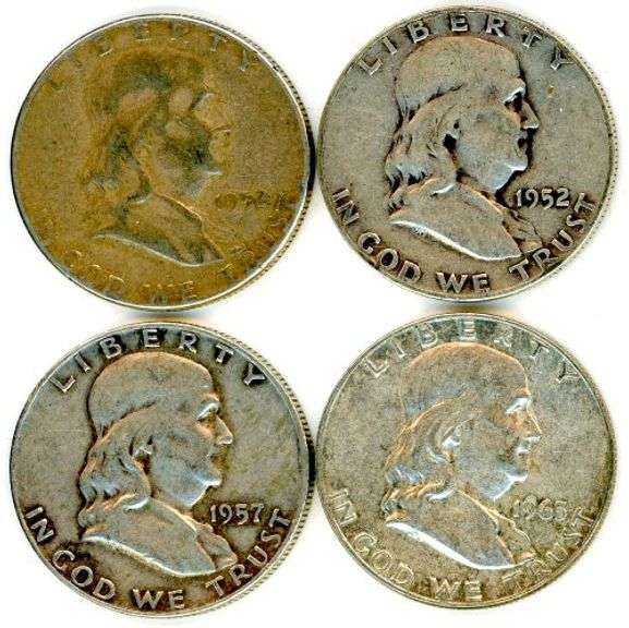4 Different Silver Franklin Half Dollars 1952-1963-D