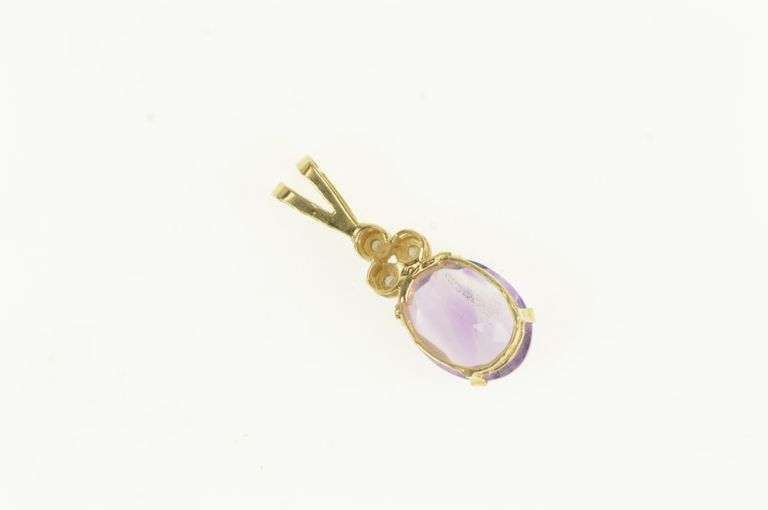 14K Yellow Gold Amethyst Diamond Cluster Accent Vintage Charm/Pendant