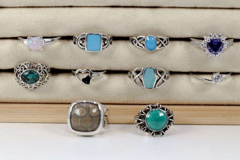 Sterling Silver Curated Ring Assortment Various Sizes & Styles (10 Ring Lot)