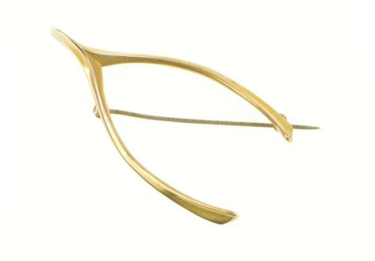 14K Yellow Gold Wish Bone Retro Good Luck Symbol Pendant