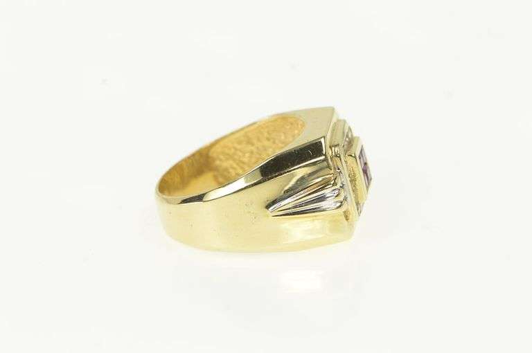 14K Yellow Gold 1.00 Ctw Princess Syn. Ruby Diamond Squared Ring