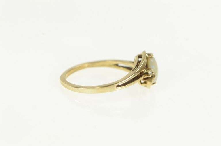 10K Yellow Gold Oval Opal Diamond Accent Vintage Bypass Ring