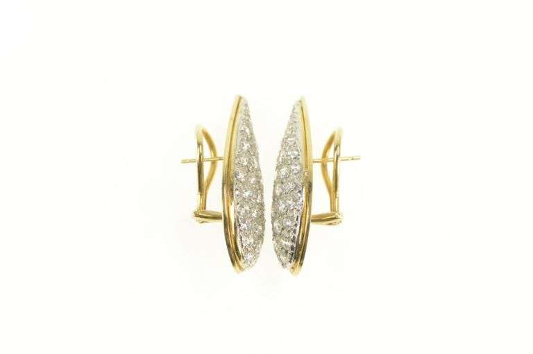 14K Yellow Gold Paisley Pave CZ Encrusted Tear French Clip Earrings