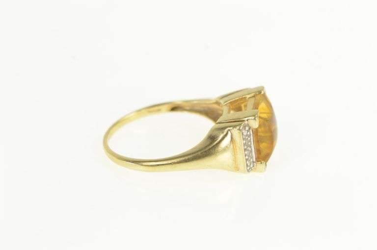 10K Yellow Gold Square Fantasy Cut Citrine Diamond Vintage Ring