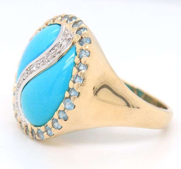 Handsome Yellow Gold Turquoise and Multi Gemstone Ring