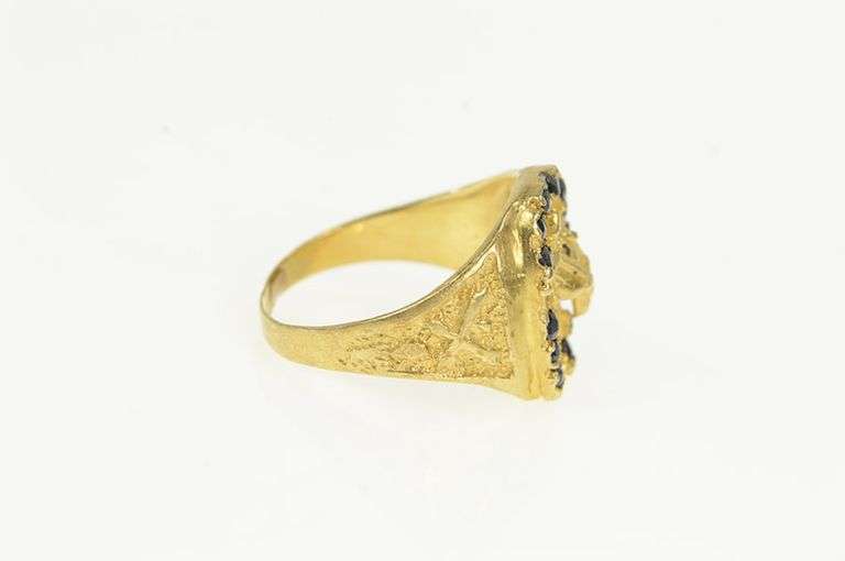 14K Yellow Gold Sapphire Horse Shoe Equestrian Polo Vintage Ring