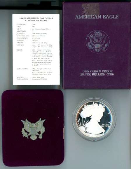 1986 Proof Silver Eagle in Box with Certificate of Authenticity