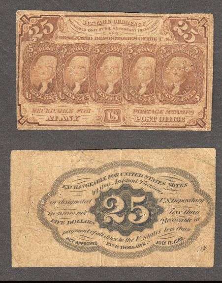 First Issue Fractional 25 Cent Fine+