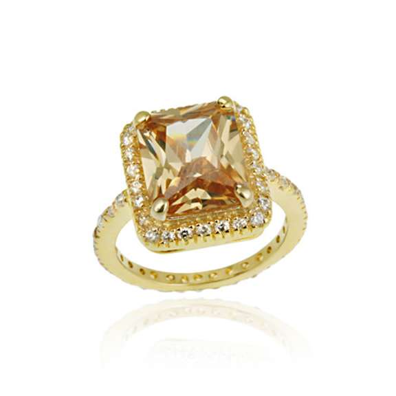 18K Gold Over Sterling Silver Champagne CZ Ring