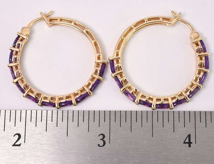 Vermeil Purple Amethyst Hoop Earrings In Sterling Silver