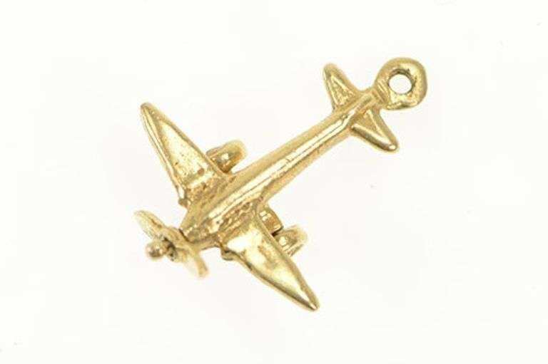 14K Yellow Gold 3D Articulated Propeller Plane Jet Charm/Pendant