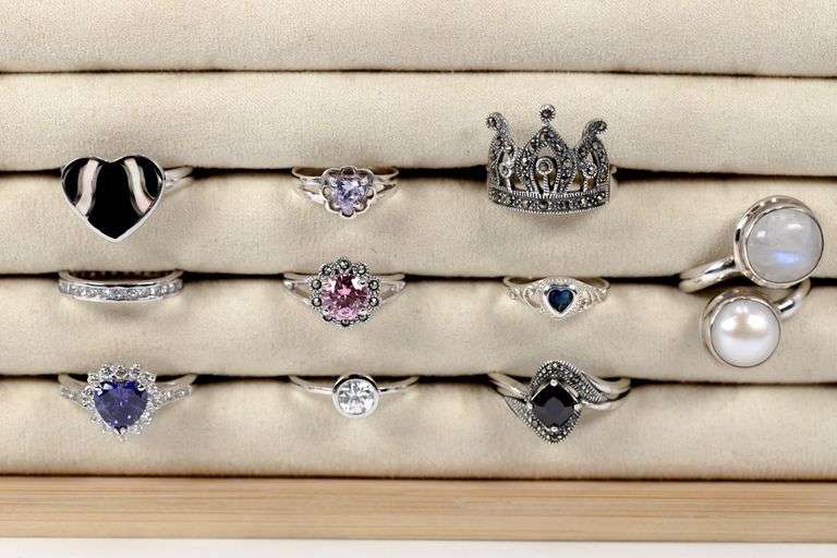 Sterling Silver Curated Ring Assortment Various Sizes & Styles (10 Ring Lot)