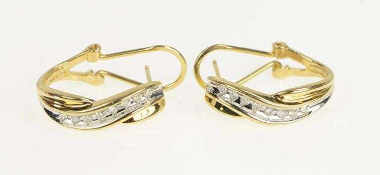14K Yellow Gold 0.25 Ctw Diamond Twist French Clip Hoop Earrings