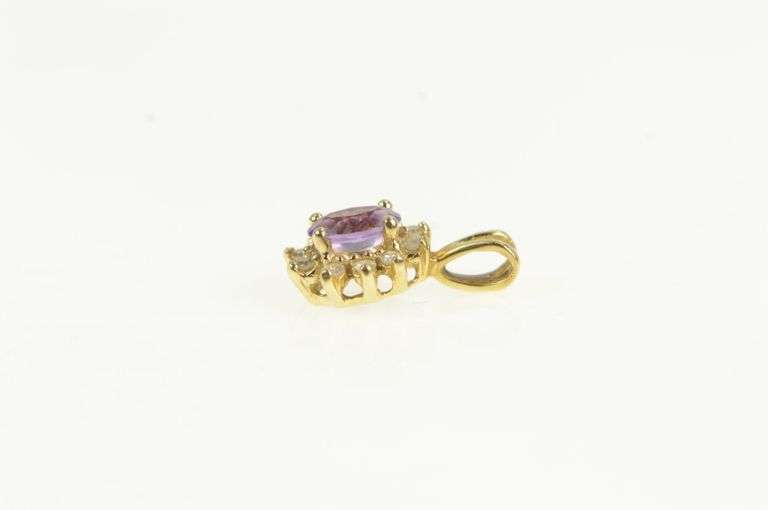 14K Yellow Gold Amethyst Diamond Halo Vintage Statement Charm/Pendant