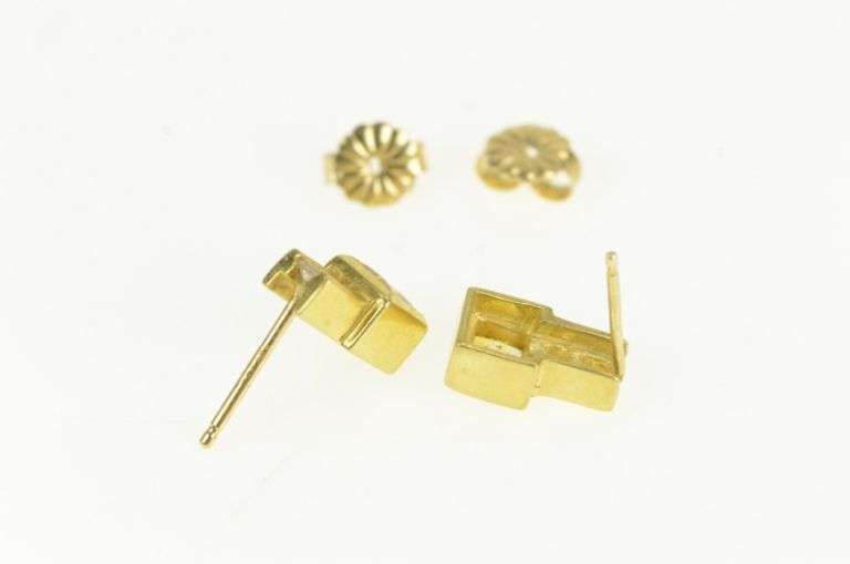 14K Yellow Gold Citrine Diamond Squared Vintage Stud Earrings