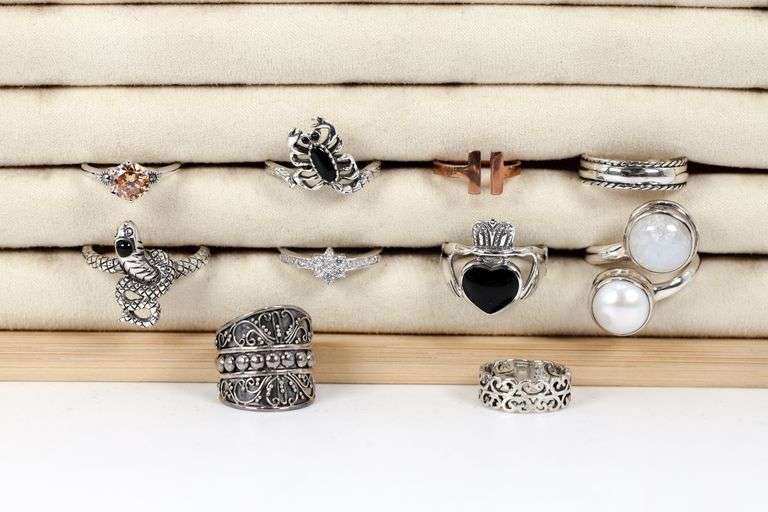 Sterling Silver Curated Ring Assortment Various Sizes & Styles (10 Ring Lot)