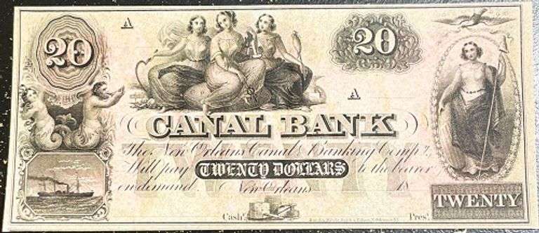 Superb Crisp 1800's $20 Note Canal Bank Of New Orleans Louisiana!