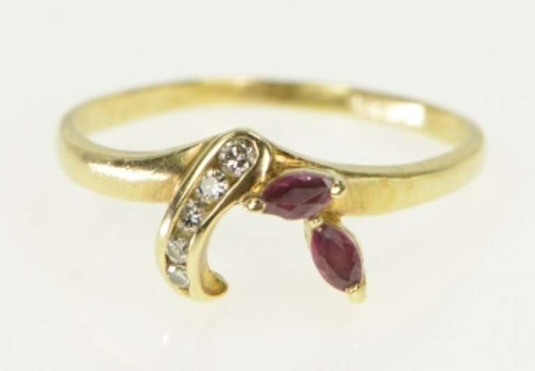 14K Yellow Gold Marquise Natural Ruby Diamond Accent Ring