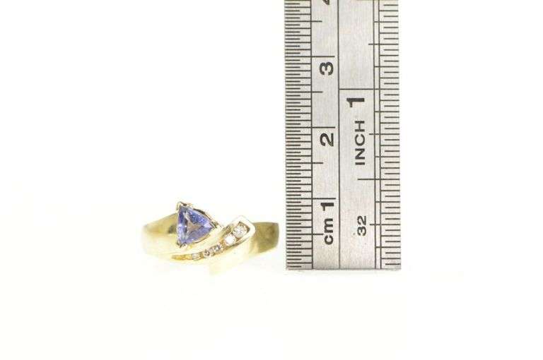 14K Yellow Gold Trillion Tanzanite Diamond Vintage Statement Ring