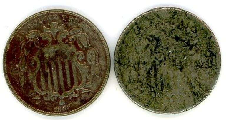 Two Different Shield Nickels: 1867 & 1868