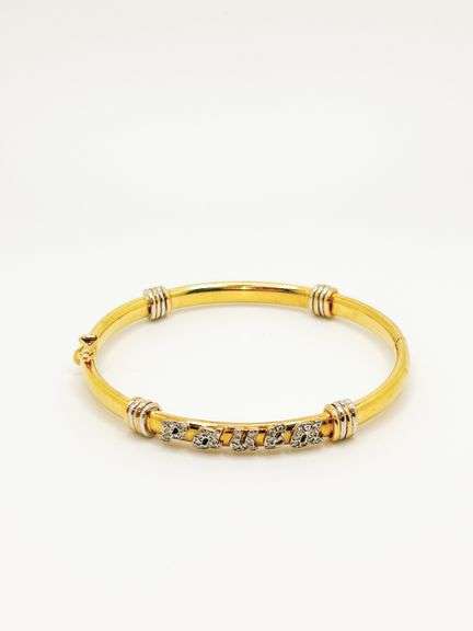 PAULA Diamond and 18K Gold Bangle w/ White Gold Rings