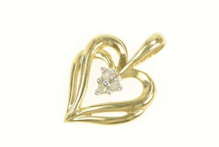 10K Yellow Gold Diamond Cluster Heart Love Symbol Pendant